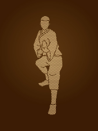 Kung fu action ready to fight front view designed using geometric pattern graphic vector.のイラスト素材