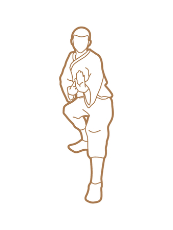 Kung fu action ready to fight front view designed using outline graphic vector.のイラスト素材