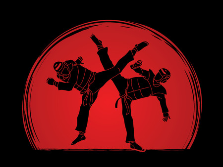 Taekwondo fighting designed on sunlight background graphic vector.のイラスト素材
