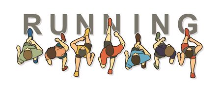 People running top view with text graphic illustration.のイラスト素材
