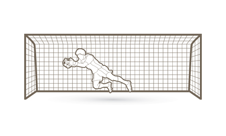Goalkeeper jumping action pose.のイラスト素材