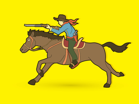 Cowboy riding horse holding a gun.のイラスト素材