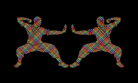 Martial artist design using colorful pixels graphicのイラスト素材