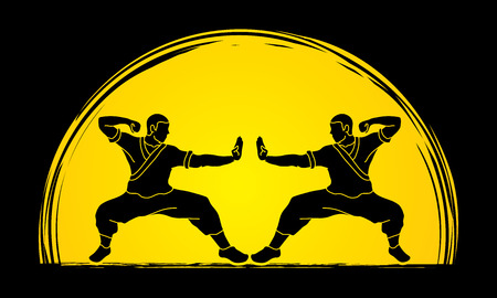 Martial artist design on moonlight backdropのイラスト素材