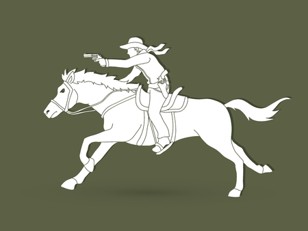 Cowboy riding horse,aiming a gun  graphic vectorのイラスト素材