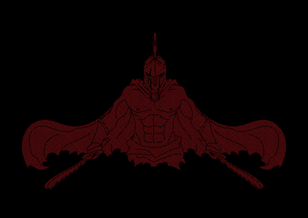 Angry Spartan warrior with Swords  designed using dots pixels graphic vector.のイラスト素材