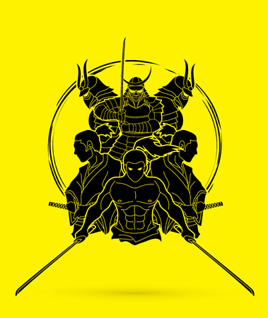 Group of Samurai, Ready to fight action cartoon graphic vectorのイラスト素材