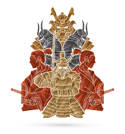 Samurai, Ready to fight composition designed using grunge brush graphic vectorのイラスト素材