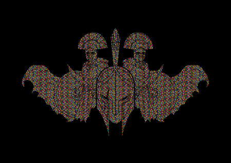 Roman or Greek helmet, Spartan helmet, and angry warrior composition illustration.のイラスト素材