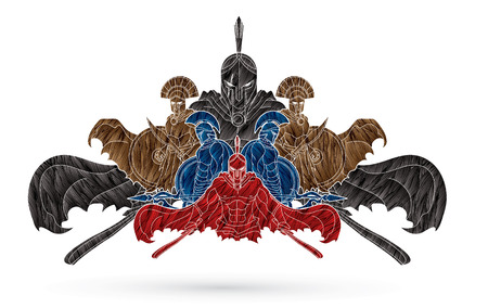 Group of Spartan warriors, Roman helmet composition designed using grunge brush graphic.のイラスト素材