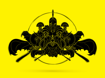 Group of Spartan warriors, Roman Helmet composition graphic vectorのイラスト素材