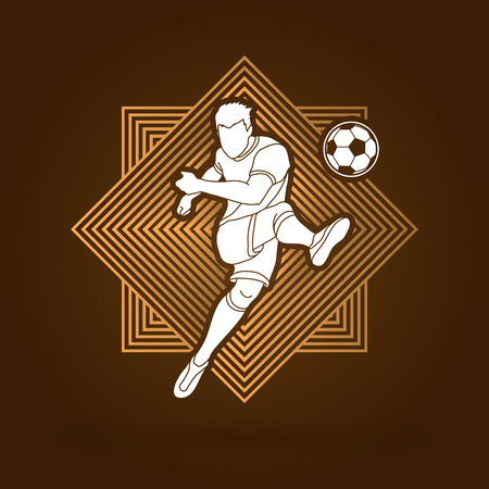 Soccer player shooting a ball action designed on line square background graphic vectorのイラスト素材