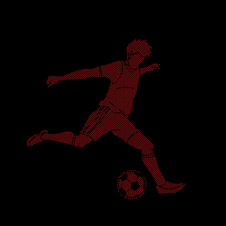 Soccer player running and kicking a ball action designed using dots pattern graphic vectorのイラスト素材