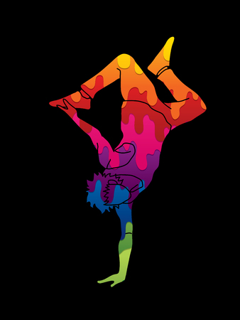 Street dance, B boys dance, Dancing action designed using colorful graffiti graphic vectorのイラスト素材