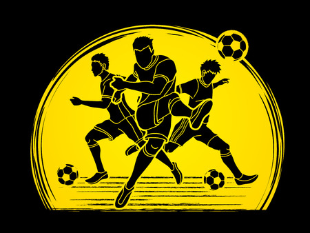 Three Soccer player team composition designed on sunlight background graphic vector.のイラスト素材