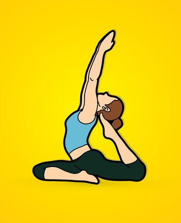 Woman practicing yoga, Yoga action graphic vector.のイラスト素材
