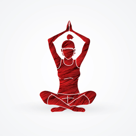 Woman practicing yoga, Yoga action designed using grunge brush graphic vector.のイラスト素材