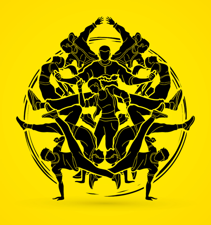 Group of people dancing, dancing action, dancer training graphic vector.のイラスト素材