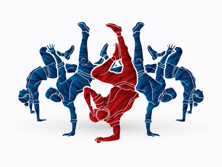 Group of people dancing, dancing action, dancer training designed using grunge brush graphic vector.のイラスト素材