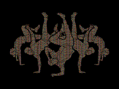 Group of people dancing, dancing action, dancer training designed using mosaic pattern graphic vector.のイラスト素材