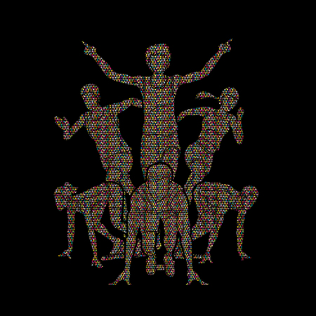 Marathon runner, Start running , Group of people running action designed using mosaic pattern graphic vectorのイラスト素材