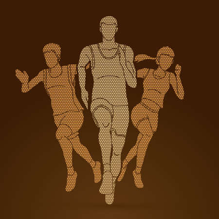 Group of Marathon runner, People running front view designed using geometric pattern graphic vectorのイラスト素材