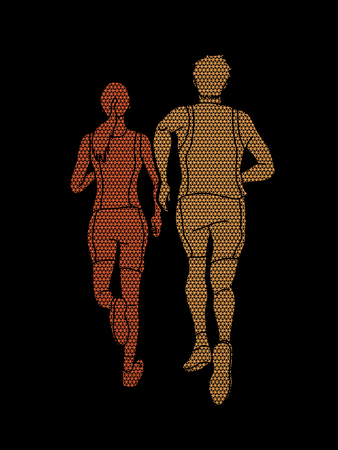 Couple running together, Marathon runner designed using geometric pattern graphic Vector illustration.のイラスト素材