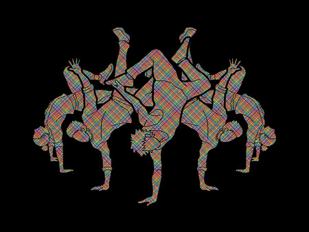 Group of people dancing, Street dance action, Dance together designed using colorful pixels graphic vectorのイラスト素材