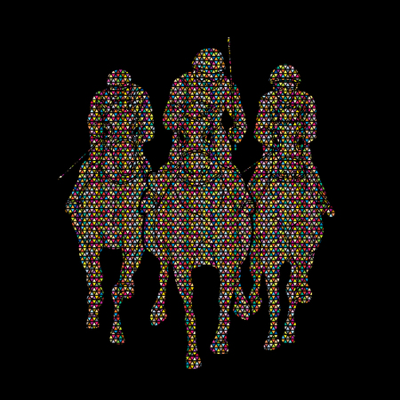 Jockey riding horse, design using mosaic pattern graphic vector.のイラスト素材