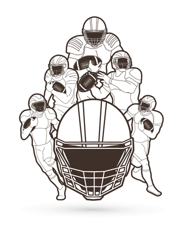American Football player action, sport concept outline graphic vector.のイラスト素材