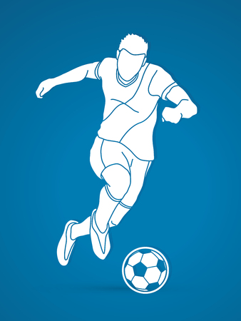 Soccer player running and kicking a ball action graphic vectorのイラスト素材