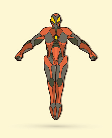 Superhero robot action, Cartoon superhero graphic vector.のイラスト素材