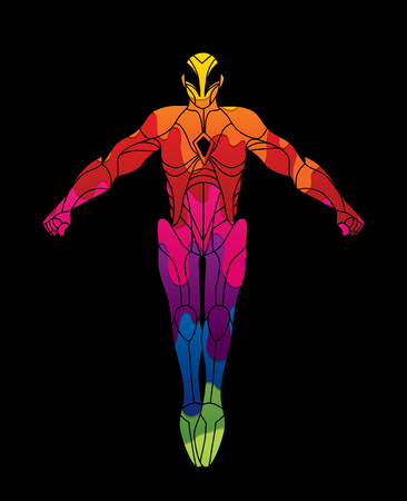 Superhero robot action, Cartoon superhero graphic vector.のイラスト素材