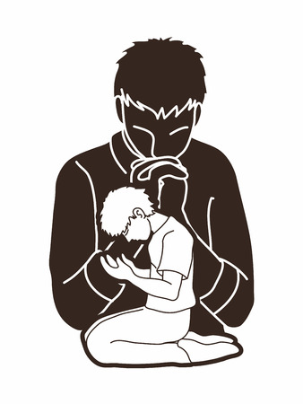 Prayer, Christian praying ,Praise God, Worship cartoon graphic vectorのイラスト素材