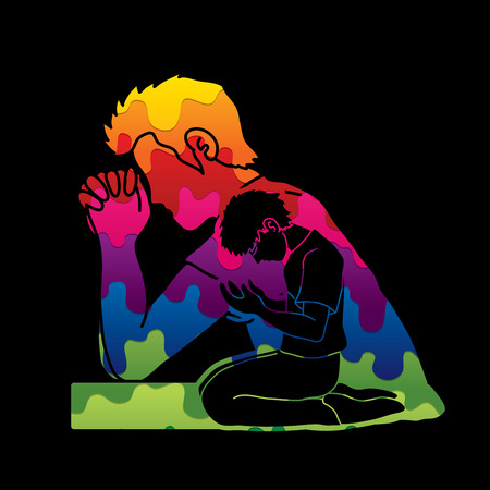 Prayer, Christian praying ,Praise God, Worship cartoon graphic vectorのイラスト素材