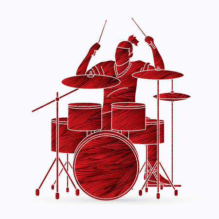 Musician playing Drum, Music band graphic vectorのイラスト素材