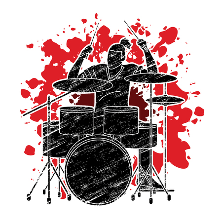 Musician playing Drum, Music band graphic vectorのイラスト素材
