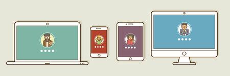 Social media connection meeting, online meeting, App for meeting , Computer mobile tablet sign in graphic vector.のイラスト素材