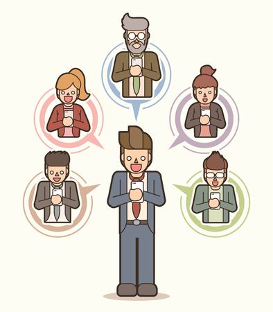 Businessman meeting with team by smart phone graphic vectorのイラスト素材