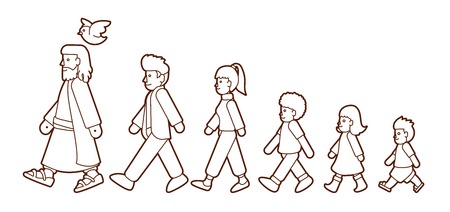 Walk with Jesus, Follow Jesus cartoon graphic vector.のイラスト素材