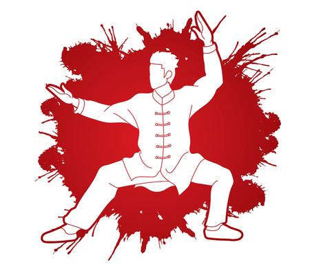 Man Kung Fu pose ready to fight graphic vectorのイラスト素材