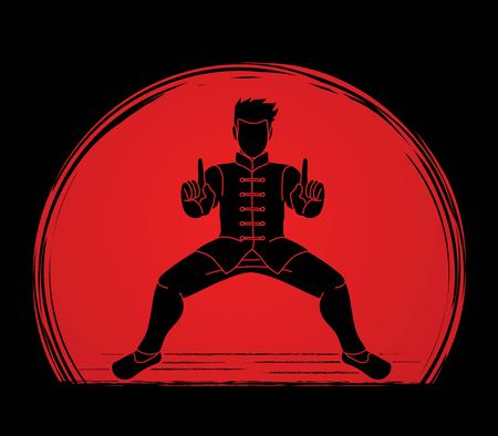 Man Kung Fu action ready to fight graphic vectorのイラスト素材