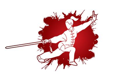 Woman with sword action, Kung Fu pose graphic vector.のイラスト素材