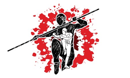 Kung Fu with quarterstaff action cartoon graphic vector.のイラスト素材