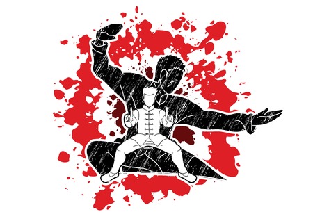 Kung Fu fighter, Martial arts action pose cartoon graphic vectorのイラスト素材