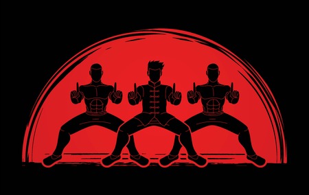 Group of people pose kung fu fighting action graphic vector.のイラスト素材
