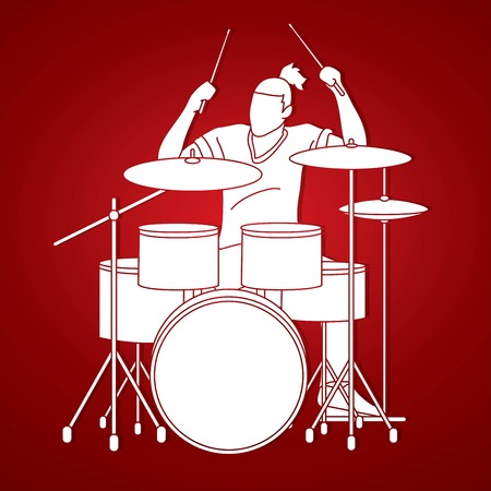 Musician playing Drum, Music band graphic vectorのイラスト素材