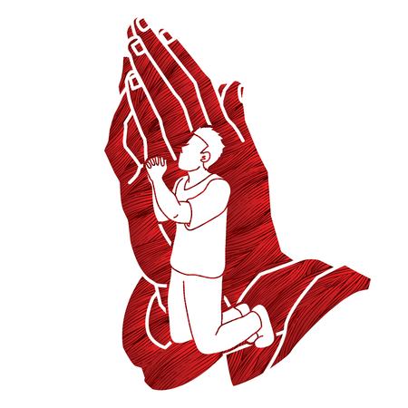 Prayer, Christian praying ,Praise God, Worship cartoon graphic vectorのイラスト素材