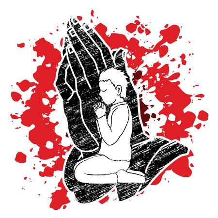 Boy Prayer, Christian praying, Praise God, Worship cartoon graphic vectorのイラスト素材