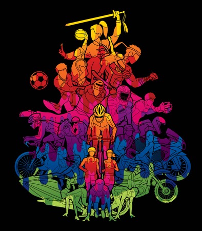 Sport Players, Different sports , Sport mix action cartoon graphic vector.のイラスト素材